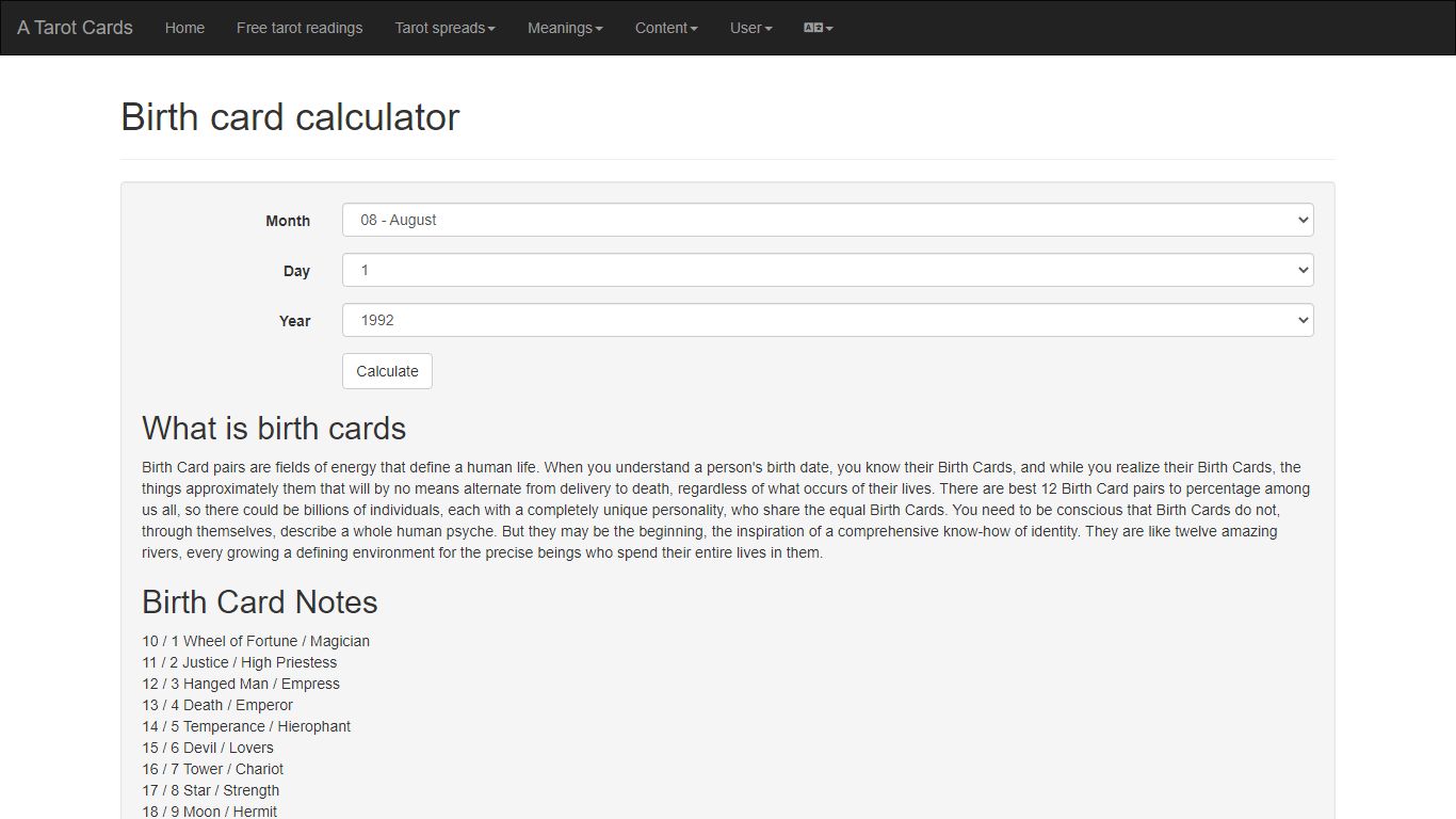 Birth card calculator - atarotcards.com